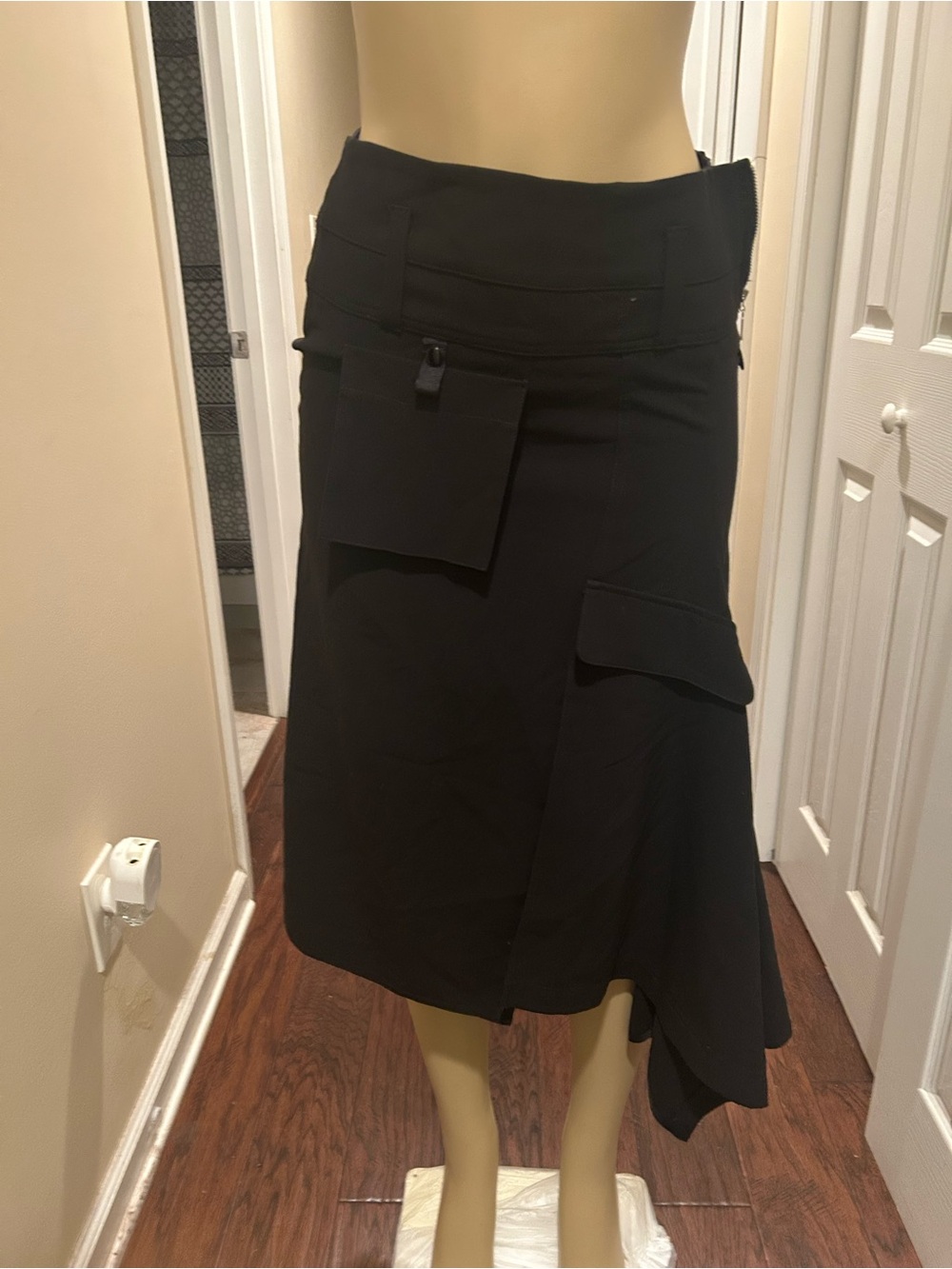 Asymmetric Black Cargo Pocket Skirt - Women's